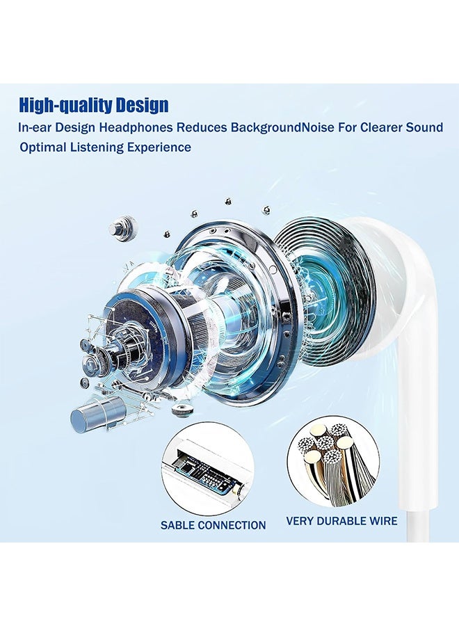 Ocean Type-C Lateral In-Ear Wired Headphone for iPhone 15 16 Pro Max Plus iPad, with Hi-Fi Stereo Microphone and Volume Control Earphone with In-Ear Wire Headphones, White - Image 3