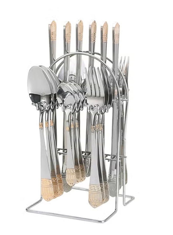 keke 24 Piece Stainless Steel Western Cutlery Set with Knife Fork and Spoon in Hanger Box - Image 1
