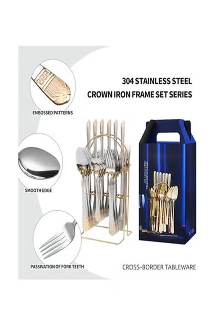 keke 24 Piece Stainless Steel Western Cutlery Set with Knife Fork and Spoon in Hanger Box - Image 2