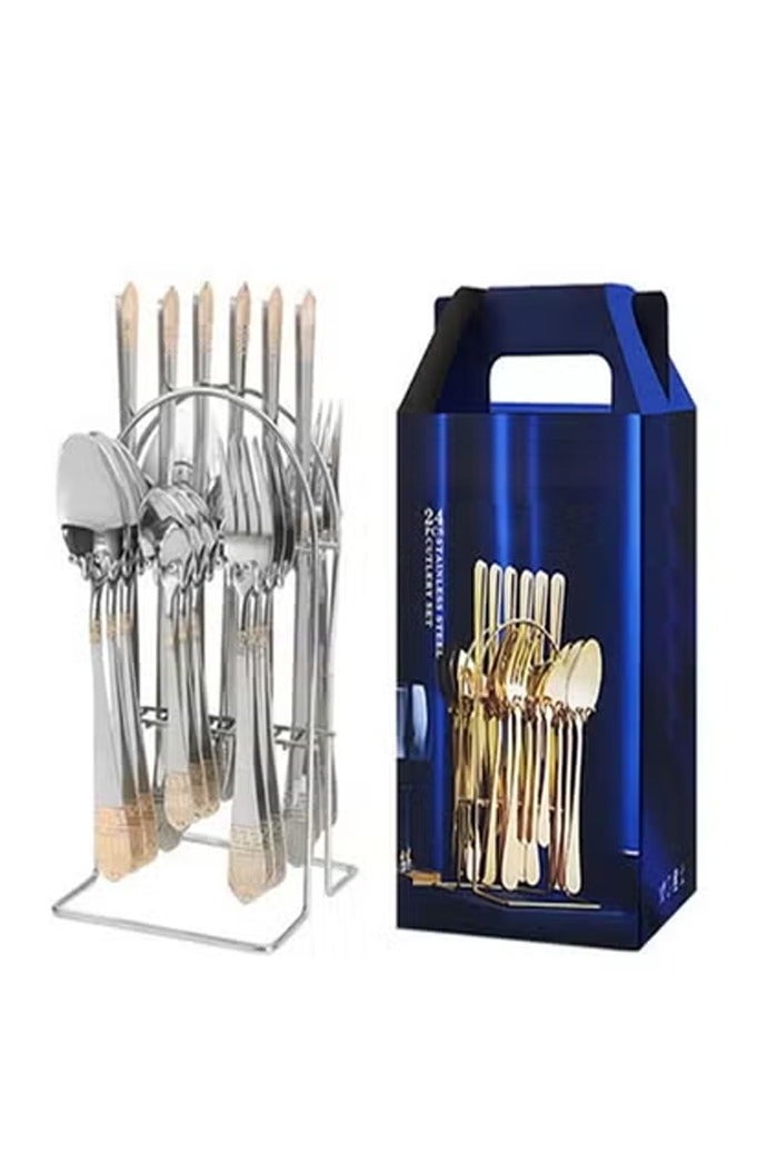 keke 24 Piece Stainless Steel Western Cutlery Set with Knife Fork and Spoon in Hanger Box - Image 3