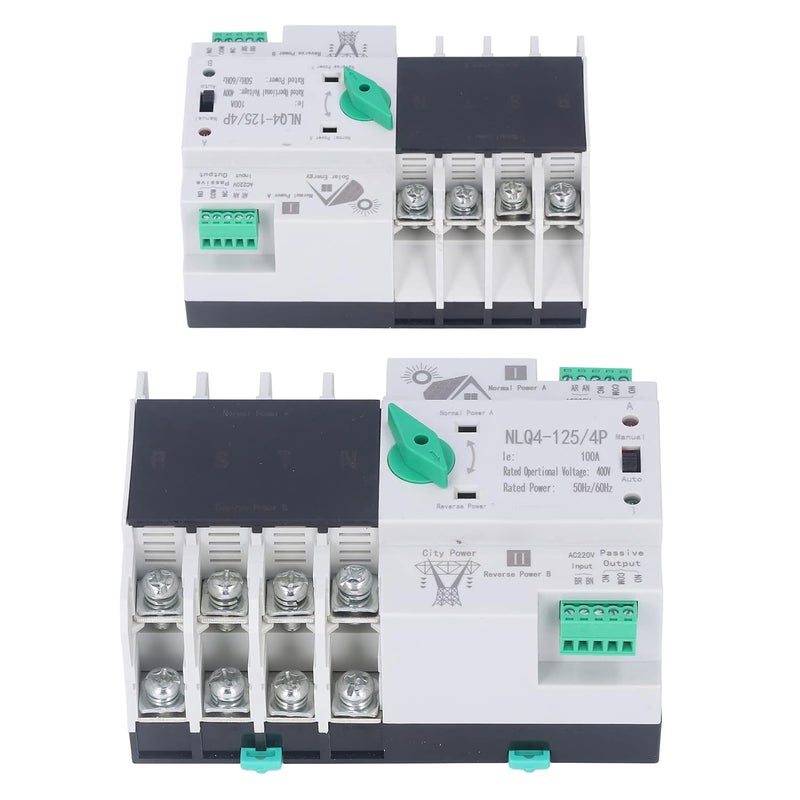 klarako Dual Power Automatic Transfer Switch, 125/4P 100A 220V Transfer Switch for Factories Shopping Malls and Nurseries, with Silver Contacts - Image 4