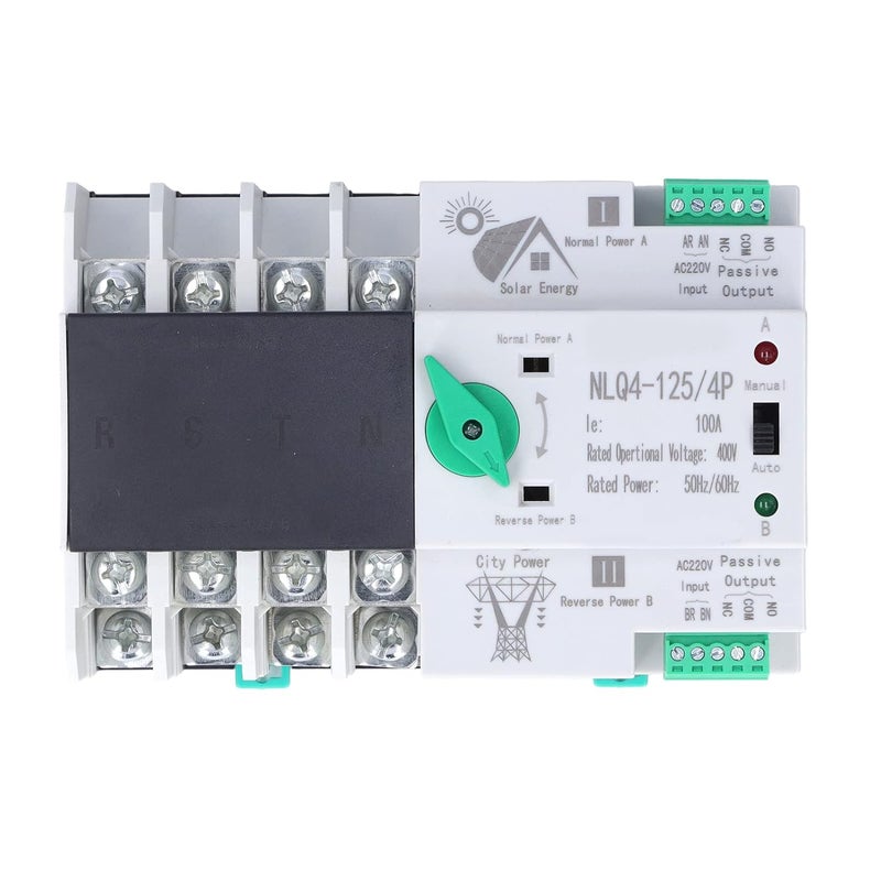 klarako Dual Power Automatic Transfer Switch, 125/4P 100A 220V Transfer Switch for Factories Shopping Malls and Nurseries, with Silver Contacts - Image 3