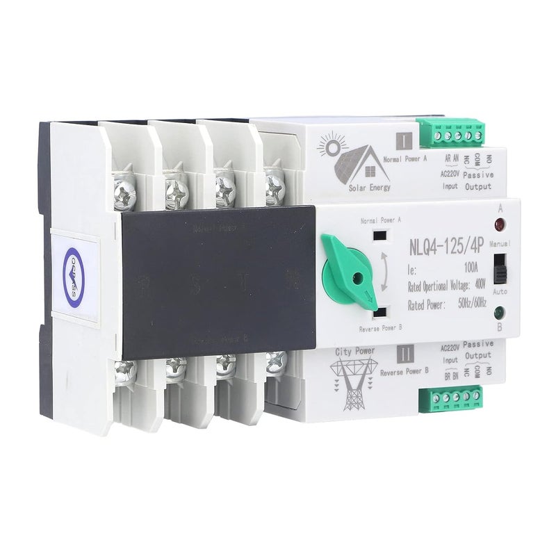 klarako Dual Power Automatic Transfer Switch, 125/4P 100A 220V Transfer Switch for Factories Shopping Malls and Nurseries, with Silver Contacts - Image 5