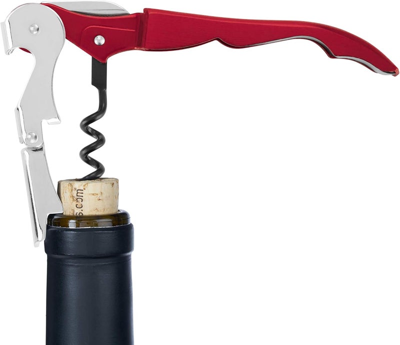 True Brands TrueTap Double Hinged Waiters Corkscrew, Top-notch Stainless Steel Opener with Foil Cutter Built to Last Wine Key Metallic Red, Set of 1 - Image 5