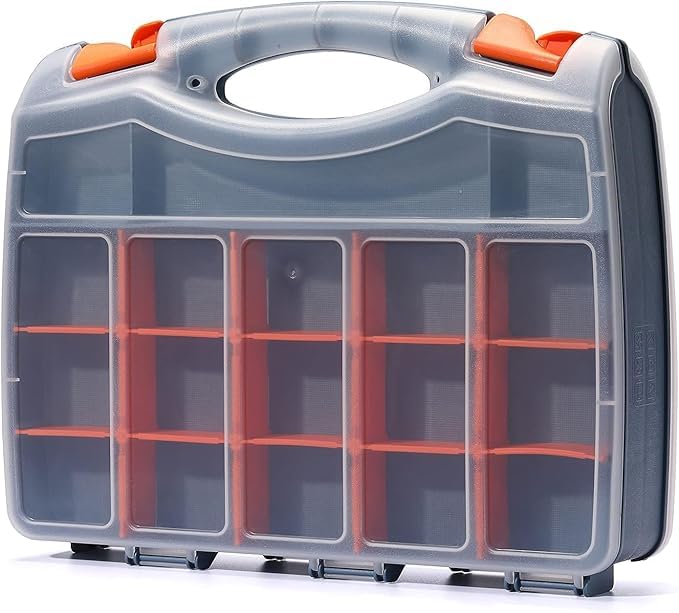 ISTARA Istara Double Side Tool Organizer Hardware Storage Box Small Parts Organizer with Removable Dividers for Screws Nuts Nails Bolts Professional Tool Storage Box  - Image 1