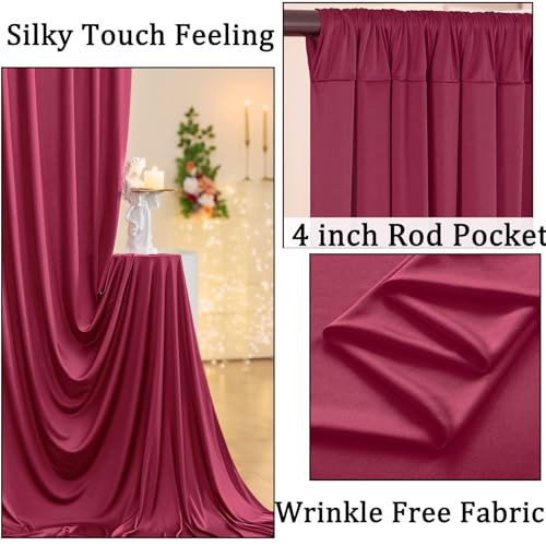 NSSONBEN 20ft x 10ft Wrinkle Free Maroon Backdrop Curtains for Parties, Thick Fabric Burgundy Backdrop Drapes for Wedding Background Baby Shower Birthday Parties - Image 2