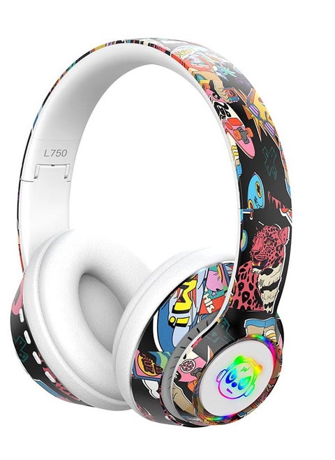 Wireless Foldable Bluetooth Headphones over Ear Cool Graffiti Led Illuminated Gaming Headset Noise Cancelling Headphones with Built-in Microphone for Phone Computer, Scalable Music Headphone Gift for