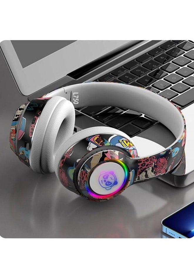 Wireless Foldable Bluetooth Headphones over Ear Cool Graffiti Led Illuminated Gaming Headset Noise Cancelling Headphones with Built-in Microphone for Phone Computer, Scalable Music Headphone Gift for