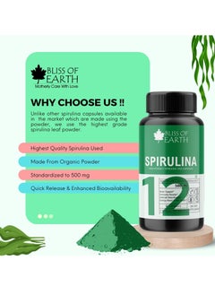 BLISS OF EARTH Green Coffee Bean Extract Capsules & Spirulina Supplement Capsules 500gm 60 Veg Capsules Green Superfood For Energy & Detox  - Image 5