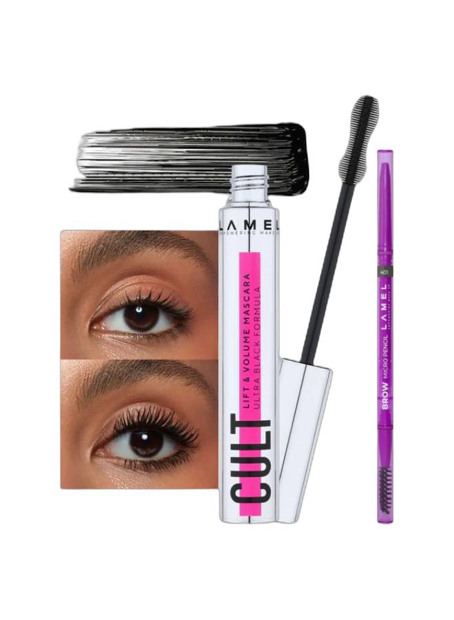 LAMEL Cult Lift & Volume Mascara №401 & Brow Micro Pencil №401 Bundle - Image 1