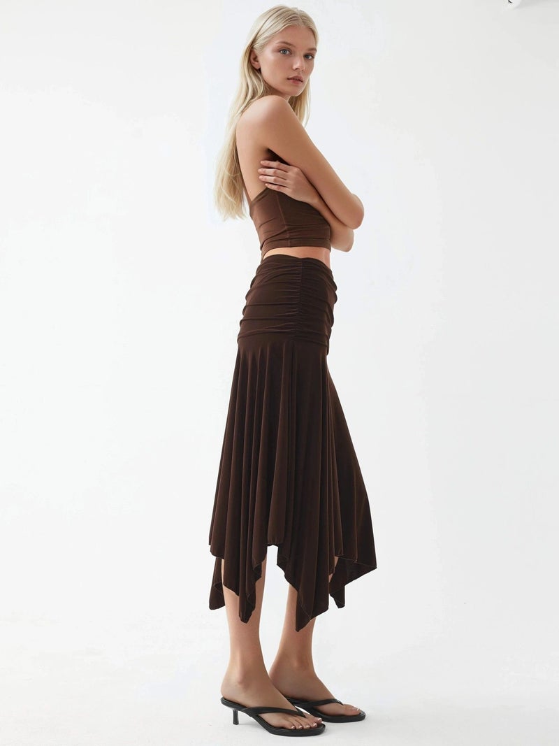 BUSEM Asymmetrical Midi Skirt with Drape Detail - Image 3