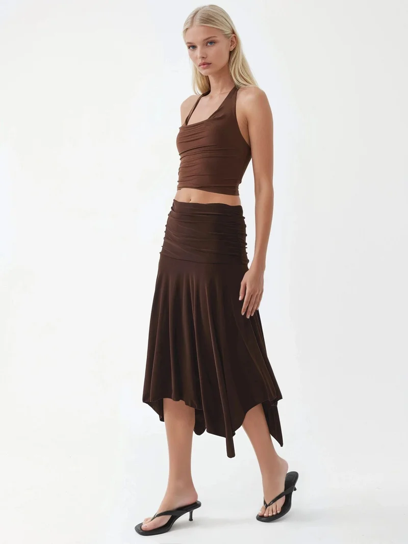 Busem BUSEM Asymmetrical Midi Skirt with Drape Detail