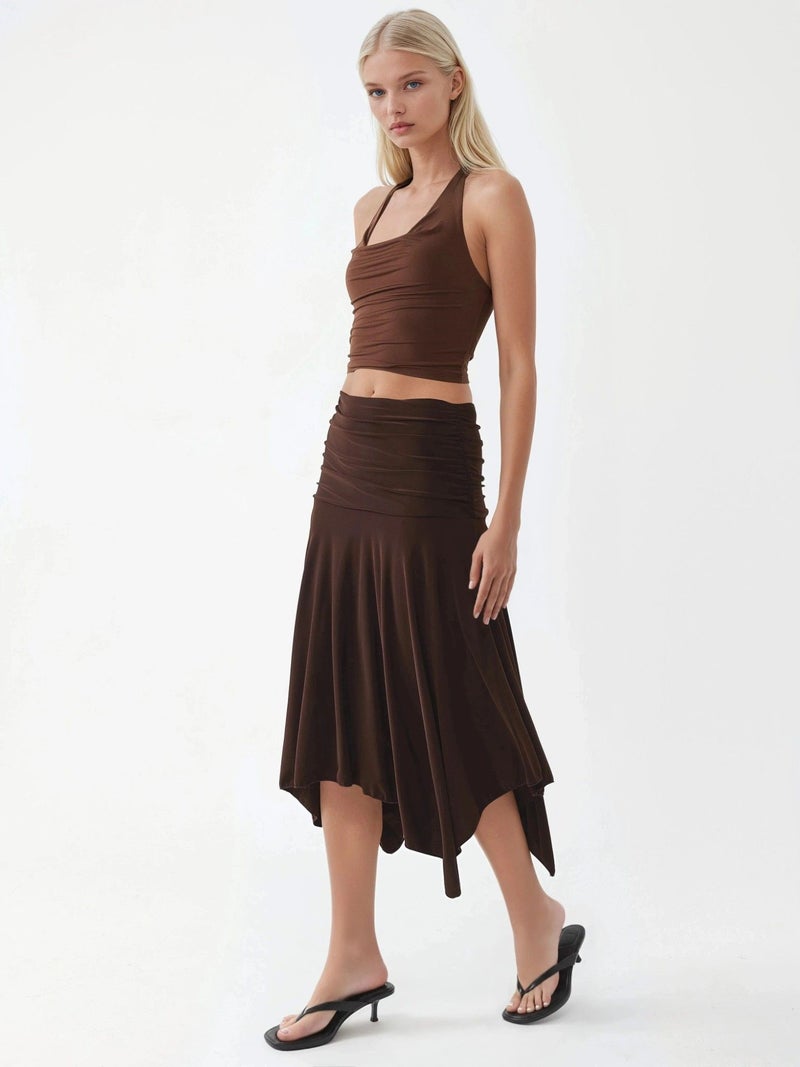 BUSEM Asymmetrical Midi Skirt with Drape Detail - Image 2
