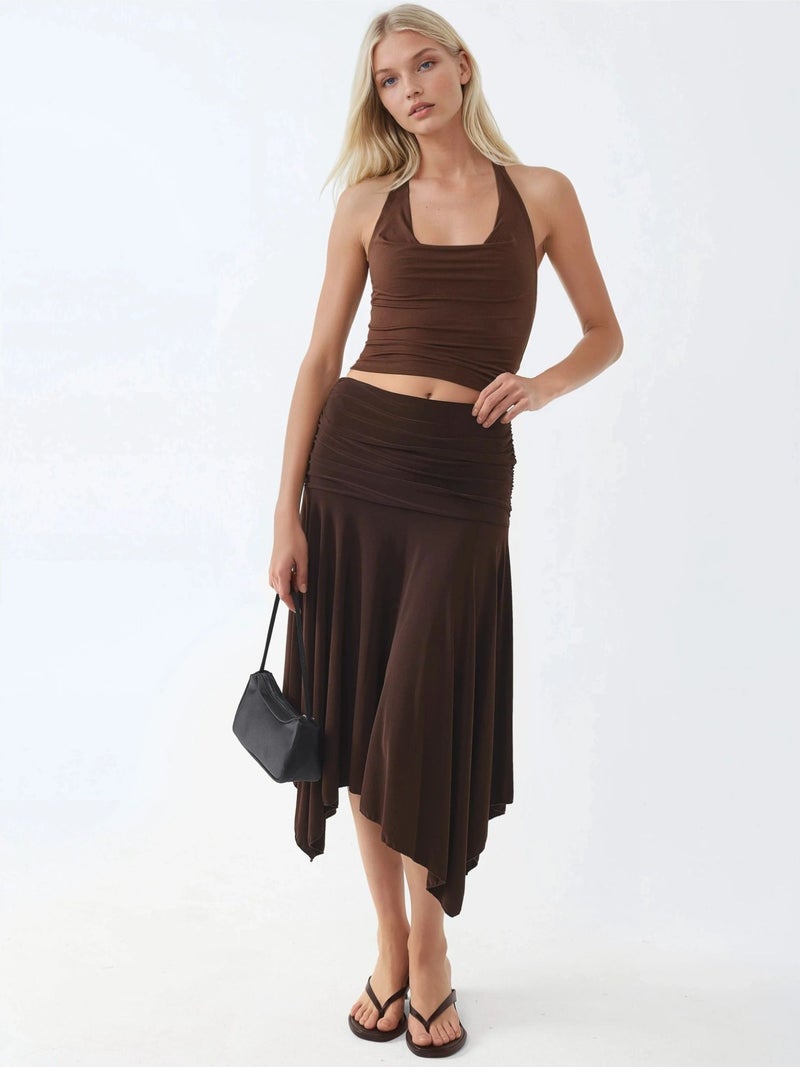 BUSEM Asymmetrical Midi Skirt with Drape Detail - Image 1