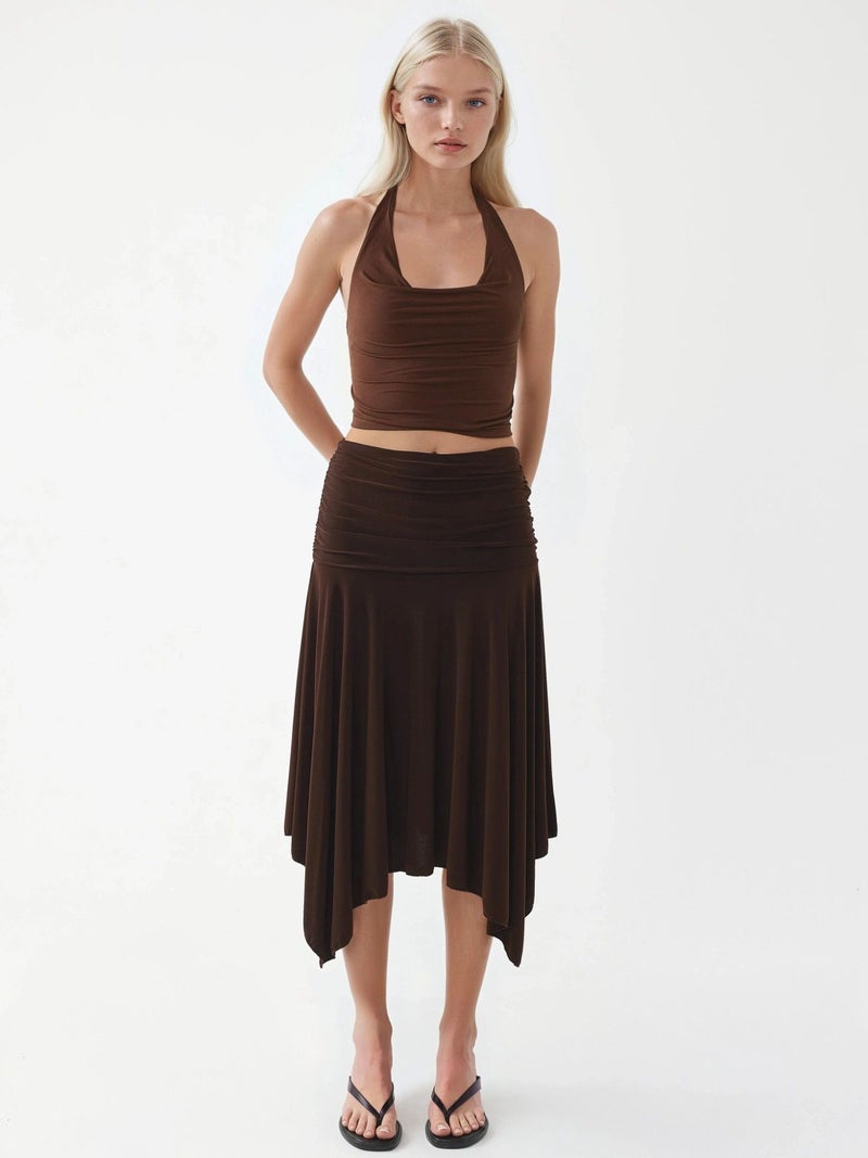BUSEM Asymmetrical Midi Skirt with Drape Detail - Image 5