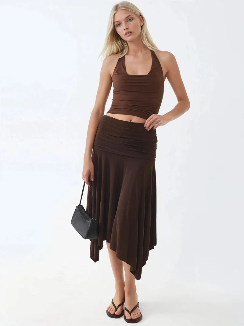Busem BUSEM Asymmetrical Midi Skirt with Drape Detail