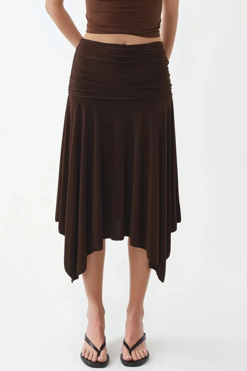 BUSEM Asymmetrical Midi Skirt with Drape Detail