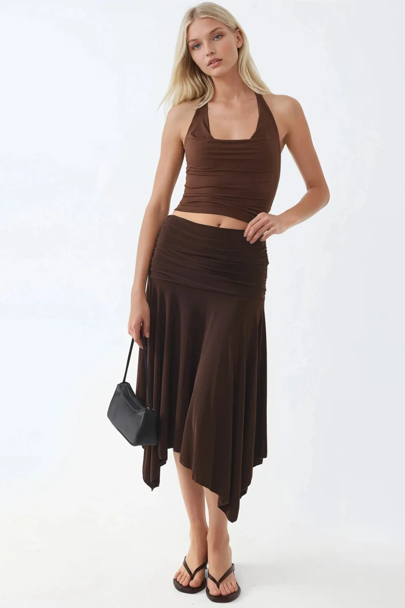 Busem BUSEM Asymmetrical Midi Skirt with Drape Detail