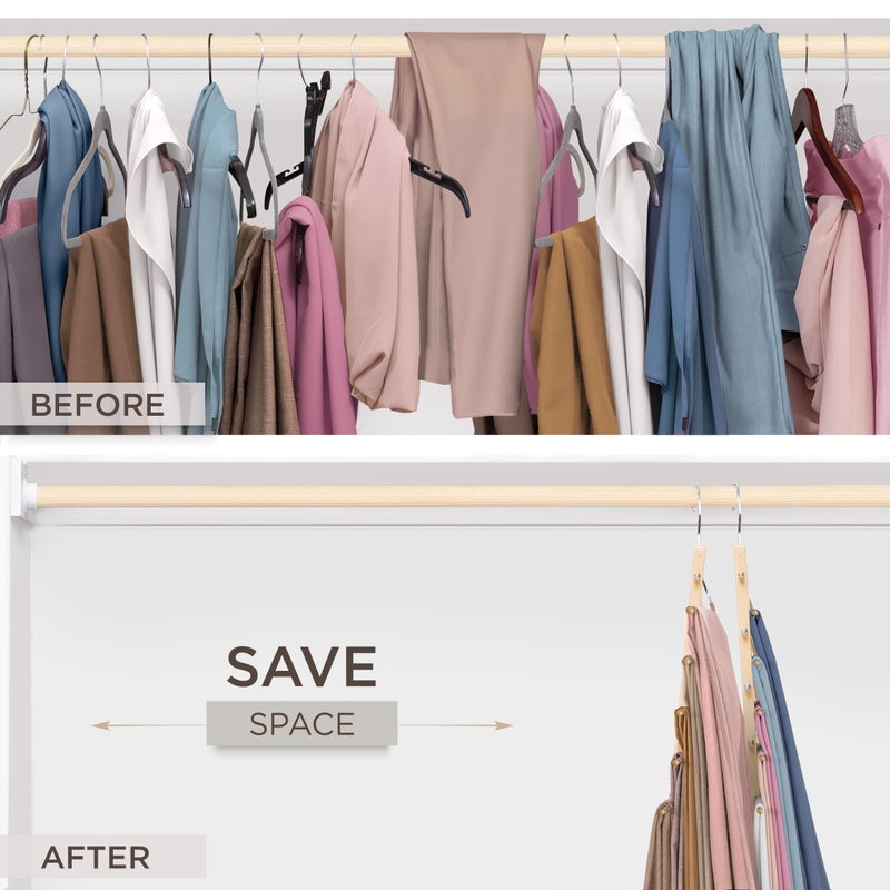 MORALVE Pants Hangers Space Saving - 2 Pack European Beechwood Scarf and Jean Hangers - Closet Organizer and Space Saver Pant Rack, Leggings Hanger, and Scarf Holder with 360Â° Swivel Hook - Image 3