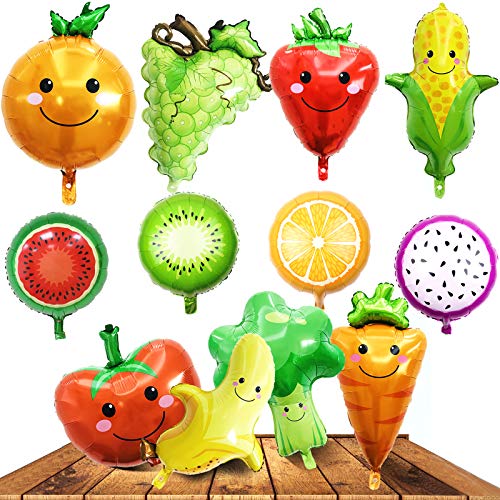 LZYMSZ 12PCS Fruit Vegetable Foil Helium Mylar Balloons Corn Carrot Orange Tomato Broccoli Strawberry Grape Banana Watermelon Kiwi Party Decoration Supplies for Baby Shower Birthday Christmas Kids Gift - Image 1