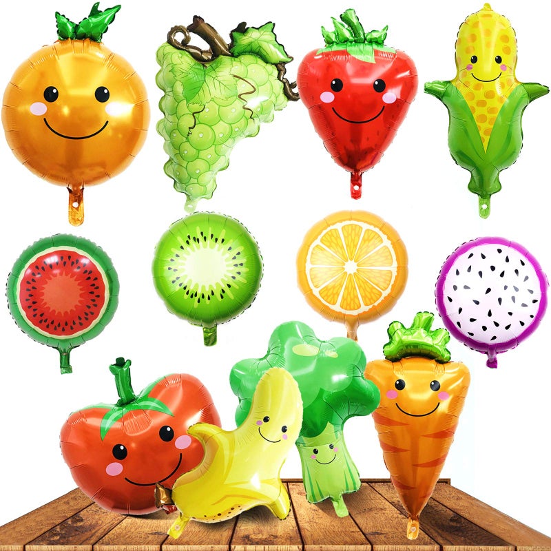 LZYMSZ 12PCS Fruit Vegetable Foil Helium Mylar Balloons Corn Carrot Orange Tomato Broccoli Strawberry Grape Banana Watermelon Kiwi Party Decoration Supplies for Baby Shower Birthday Christmas Kids Gift - Image 2