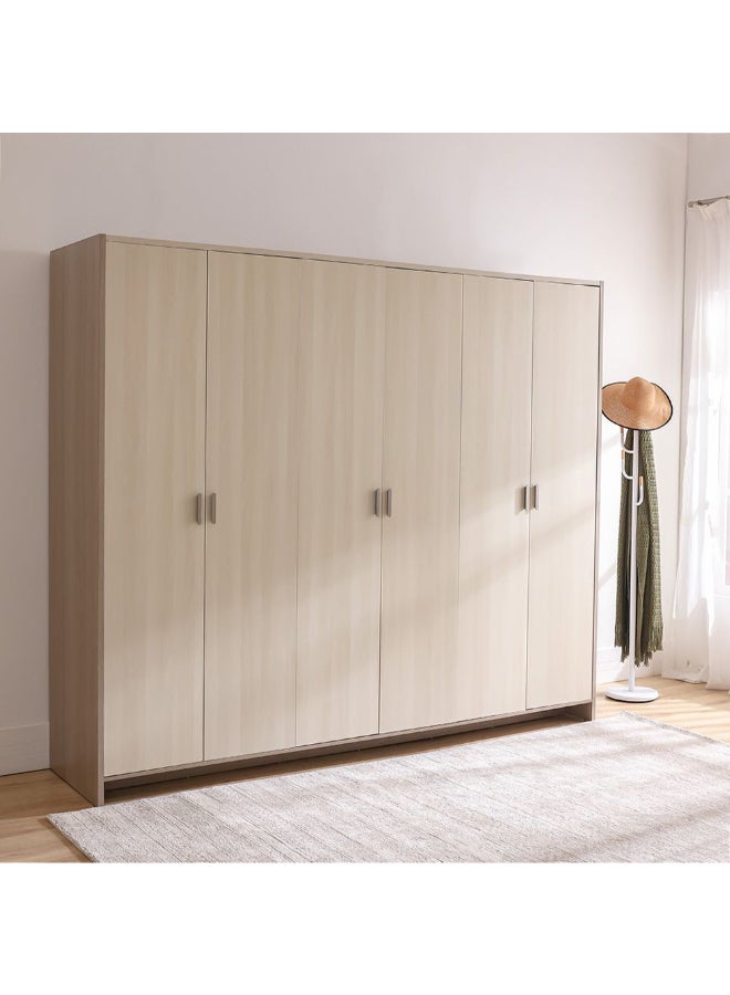 DANUBE HOME Barney 6 Door Wardrobe Sturdy Closet Clothes Storage Cupboard Modern Design Space Saving Swing Door Cabinet For Bedroom L240xW60xH120cm - Beige/Brown - Image 1