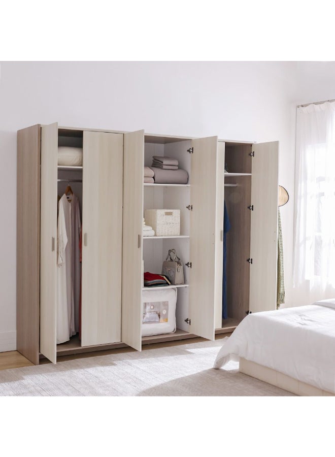 DANUBE HOME Barney 6 Door Wardrobe Sturdy Closet Clothes Storage Cupboard Modern Design Space Saving Swing Door Cabinet For Bedroom L240xW60xH120cm - Beige/Brown - Image 4