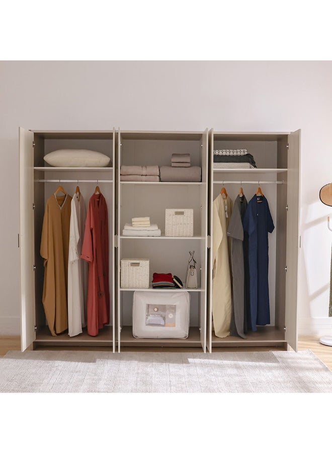 DANUBE HOME Barney 6 Door Wardrobe Sturdy Closet Clothes Storage Cupboard Modern Design Space Saving Swing Door Cabinet For Bedroom L240xW60xH120cm - Beige/Brown - Image 3