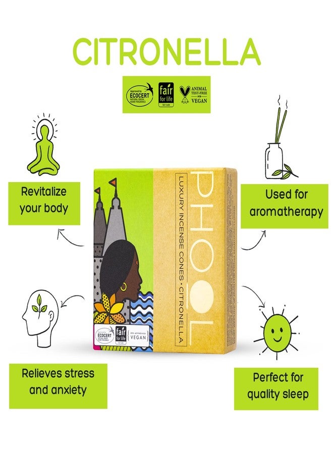 PHOOL LUXURY INCENSE بخور فول الفاخر، مخاريط بخور طبيعية (عبوة من 4 قطع) | روائح سيترال - سيترونيلا، أوكالبتوس، ليمون، برتقال | مخاريط بخور عضوية 100% | طارد طبيعي للبعوض - Image 2