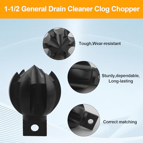 LanKstet General Pipe Cleaners,Drain Snake Drill Attachment for ClogChopper,1-1/2CG&1-1/2 Inch Multi-Function Root Plumbing Auger Cutter Cleaning Tool,3552369 - Image 3