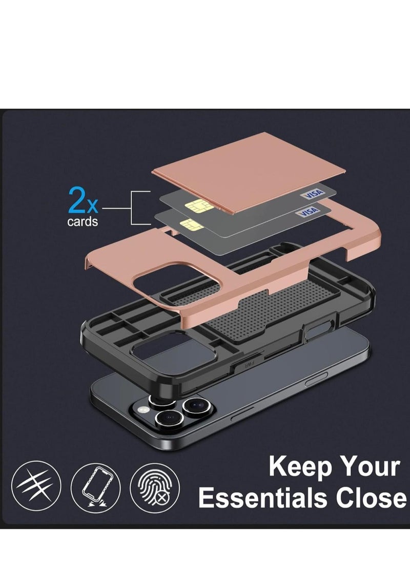 GULFLINK iPhone 15 Pro Max Case With Card Holder Heavy Duty Dual Layer Hidden Card Slot Slim Wallet Case Gold  - Image 2