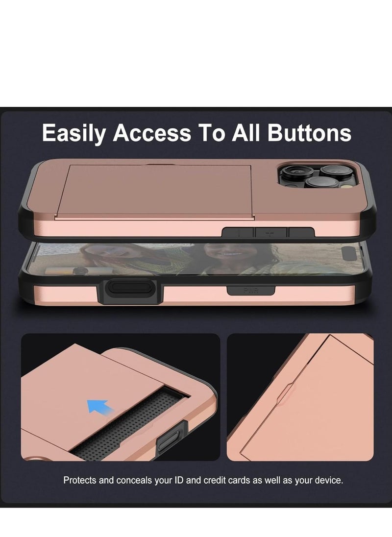 GULFLINK iPhone 15 Pro Max Case With Card Holder Heavy Duty Dual Layer Hidden Card Slot Slim Wallet Case Gold  - Image 4