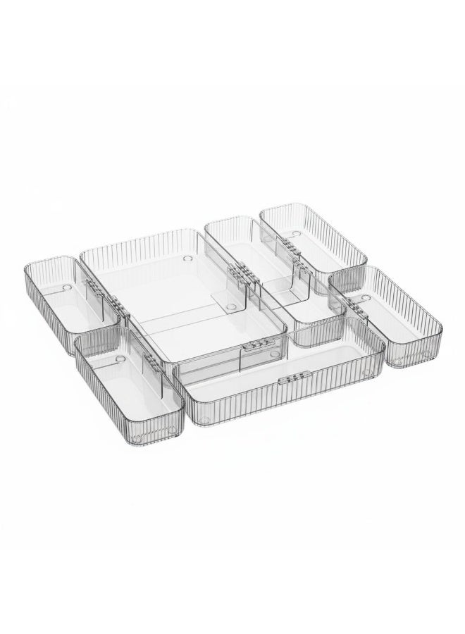 Adjustable Drawer Organizer (3 PCS Set) - Clear Extendable Cutlery Tray & Plastic Divider for Kitchen, Office & Desk Storage-large, medium, small - Image 1