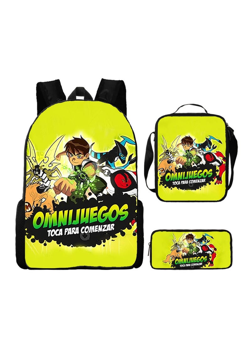 SKT Shiketro Ben 10 Backpack Student Schoolbag Anime Cartoon Backpack Backpack 29*16*42CM + Shoulder Bag 19*6*23CM + Pen Bag 24*7*11CM Three-piece Set - Image 1