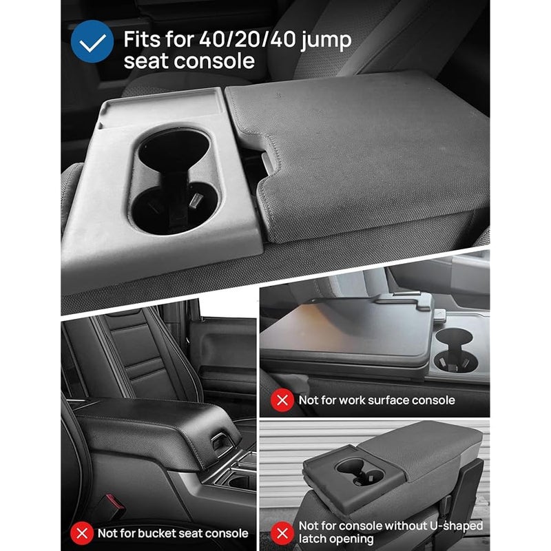 JOYTUTUS Center Console Cover Compatible with 2015-2024 F150, 2017-2024 F250 F350 F450 with 40/20/40 Jump Seat, Leather Armrest Cover Center Console Cushion with Side Pockets (Jump Seat Only) (Black) - Image 2