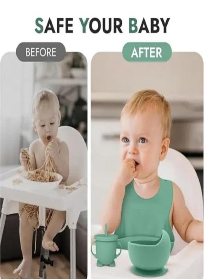 VONITY 6 Pcs Silicone Baby Feeding Set | Anti-Slip Base Suction Bowl, Adjustable Bib, Soft Spoon and Fork | Complete Tableware Set for Toddlers & Kids | [Multi] - Image 2