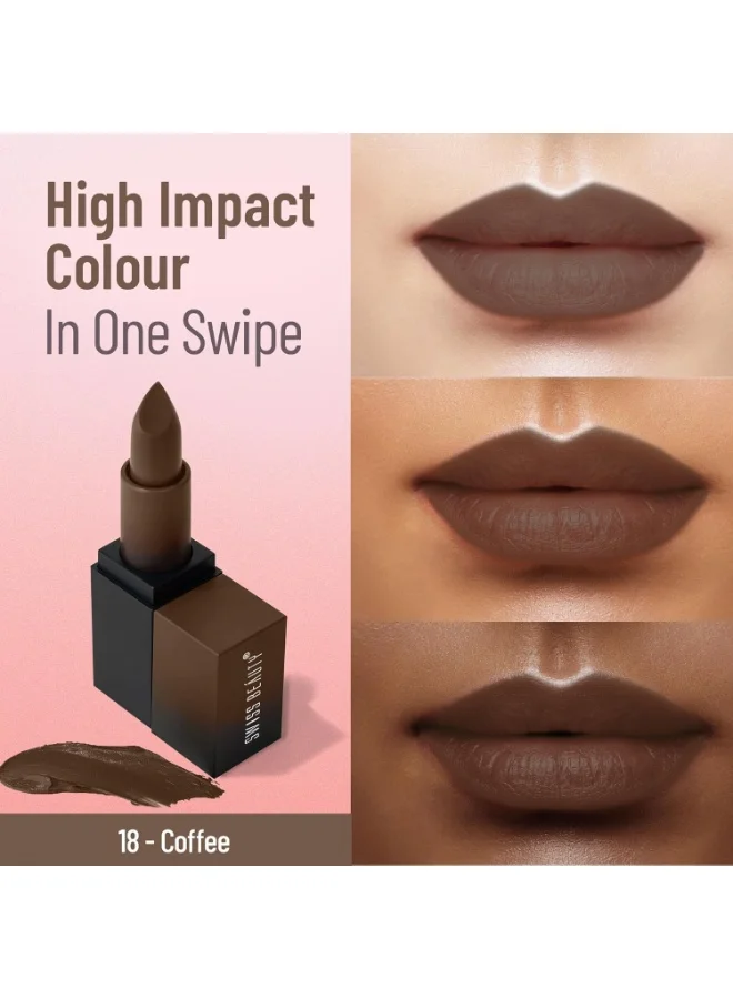 سويس بيوتي Swiss Beauty Hd Matte Pigmented Smudge Proof Lipstick | Creamy Matte Long Stay Lipstick | Coffee, 3.4g