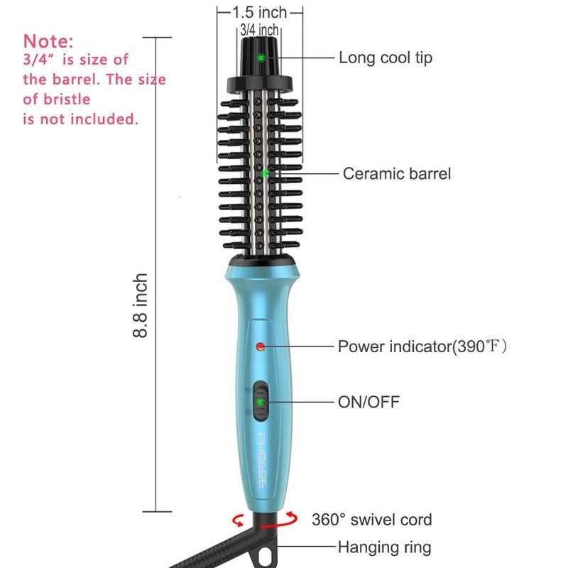 PHOEBE Mini Curling Iron PHOEBE 3/4 Inch Dual Voltage Ceramic Tourmaline Ionic Hot Curler Brush with Traveling Bag for Europe, Professional, Travel for Short Hair - Image 2