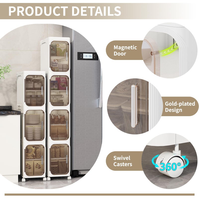 KHNR 5-Tiers Slim Bathroom Storage Cabinet, Foldable Storage Cabinets,Narrow Bathroom Storage,Movable Bathroom Storage Organizer for Small Spaces,Bathroom,Kitchen,Laundry,White - Image 4
