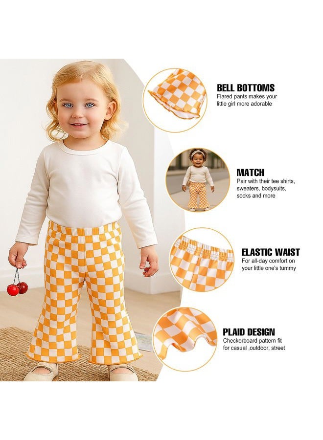 SOBOWO Checkered Baby Girl Flare Pants 3 Pack Toddler Bell Bottoms Plaid Ruffle Leggings Pants Fall Winter Outfits Size 6M-4T, Black&white Plaid/Orange/Orange&beige Plaid, 18-24 Months - Image 5