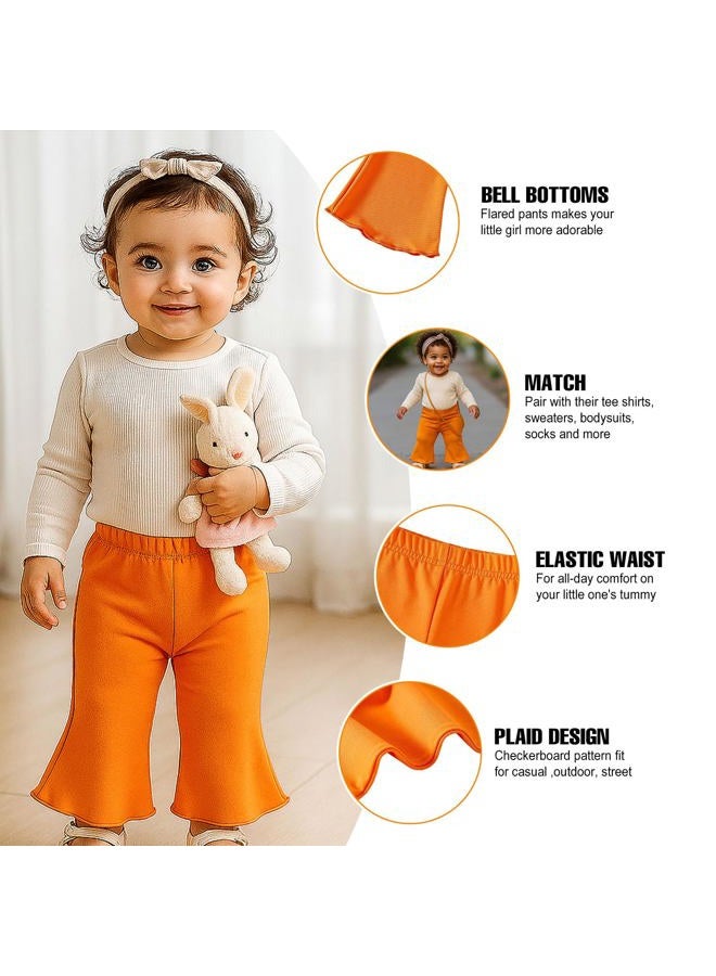 SOBOWO Checkered Baby Girl Flare Pants 3 Pack Toddler Bell Bottoms Plaid Ruffle Leggings Pants Fall Winter Outfits Size 6M-4T, Black&white Plaid/Orange/Orange&beige Plaid, 18-24 Months - Image 4