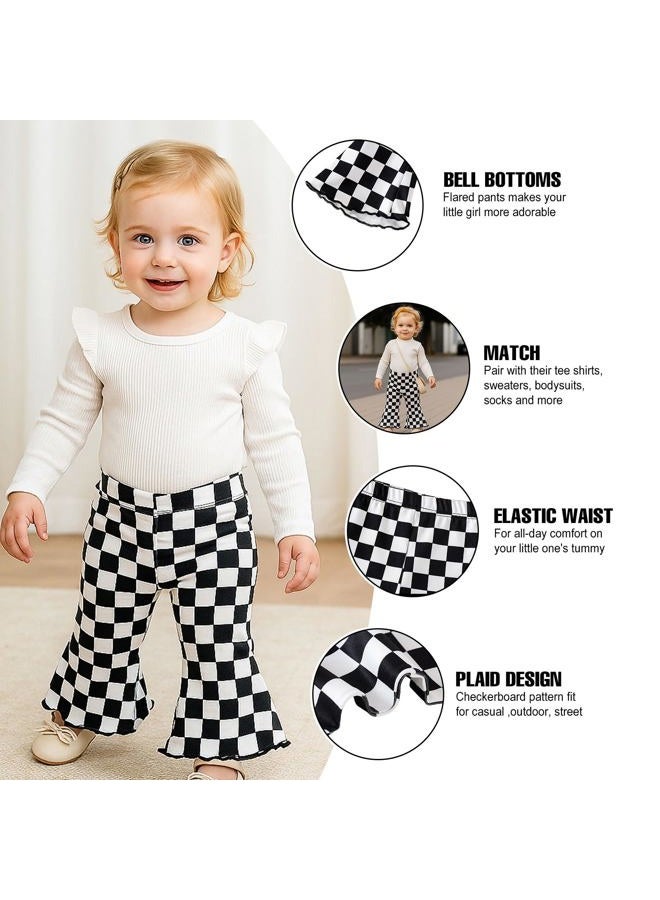 SOBOWO Checkered Baby Girl Flare Pants 3 Pack Toddler Bell Bottoms Plaid Ruffle Leggings Pants Fall Winter Outfits Size 6M-4T, Black&white Plaid/Orange/Orange&beige Plaid, 18-24 Months - Image 2