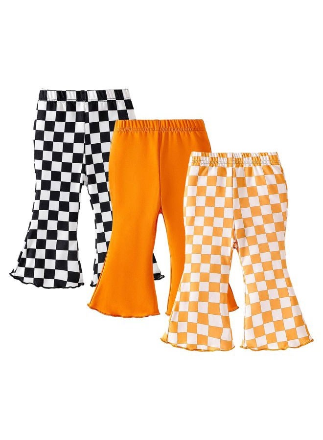SOBOWO Checkered Baby Girl Flare Pants 3 Pack Toddler Bell Bottoms Plaid Ruffle Leggings Pants Fall Winter Outfits Size 6M-4T, Black&white Plaid/Orange/Orange&beige Plaid, 18-24 Months - Image 1