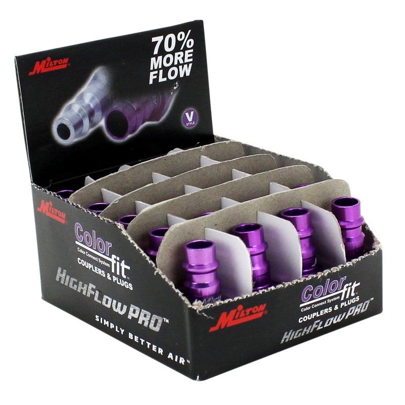Milton 760VC-20 ColorFit HighFlowPRO Plugs, V-style Purple, 1/4" NPT Male, Box of 20 - Image 1