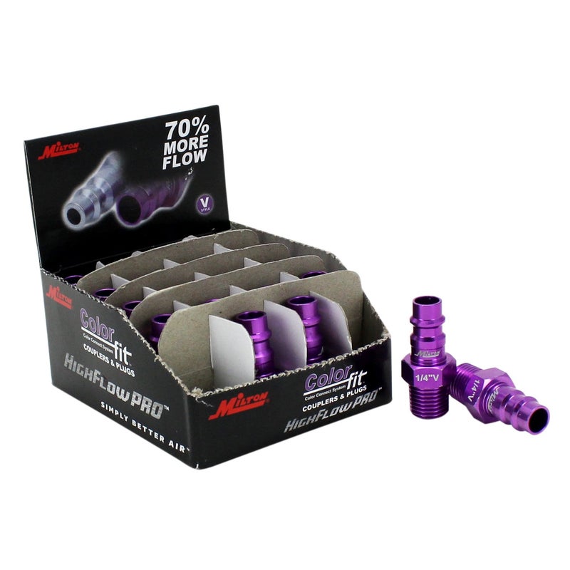 Milton 760VC-20 ColorFit HighFlowPRO Plugs, V-style Purple, 1/4" NPT Male, Box of 20 - Image 5