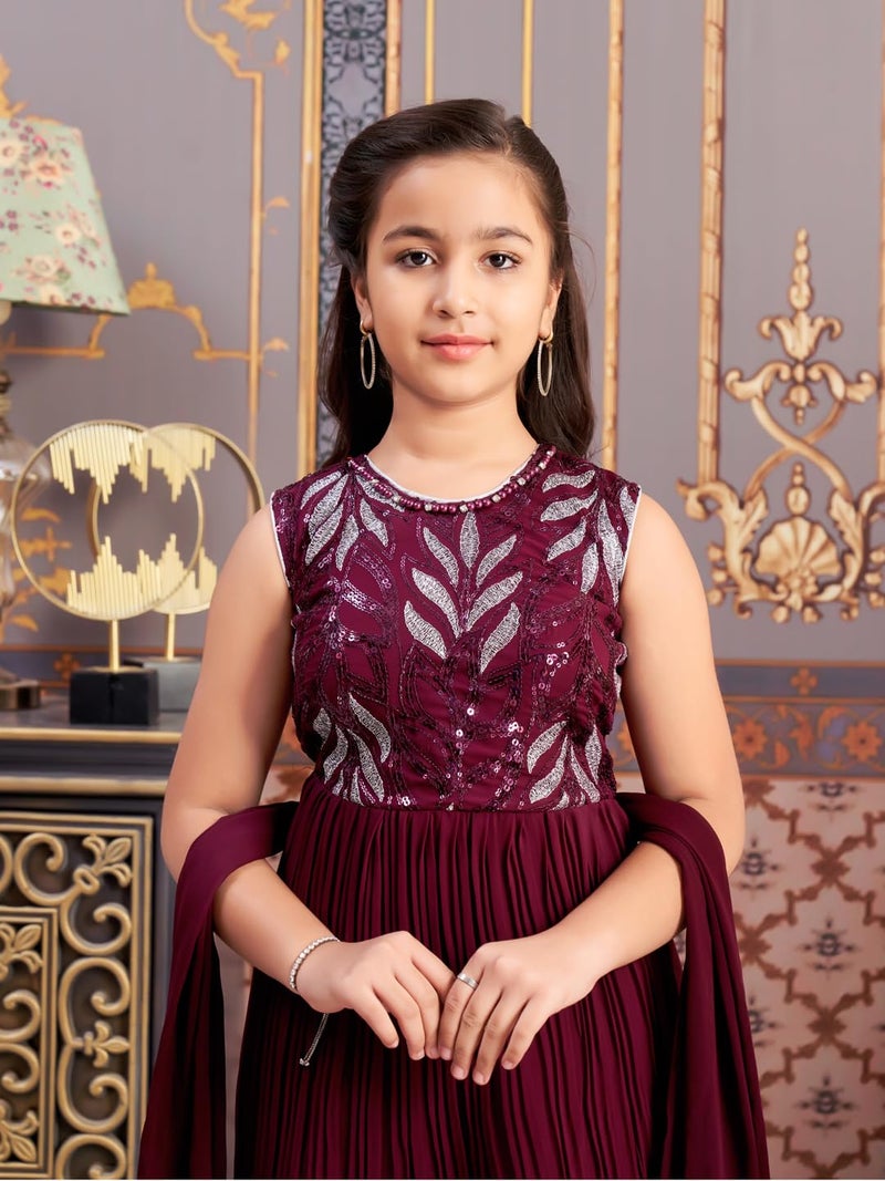 aarikka Aarika Girls Ethnic Wear Purple Colour Sequin Thread Embroidery Georgette Kurti Sharara Set (4-15 Years) - Image 5