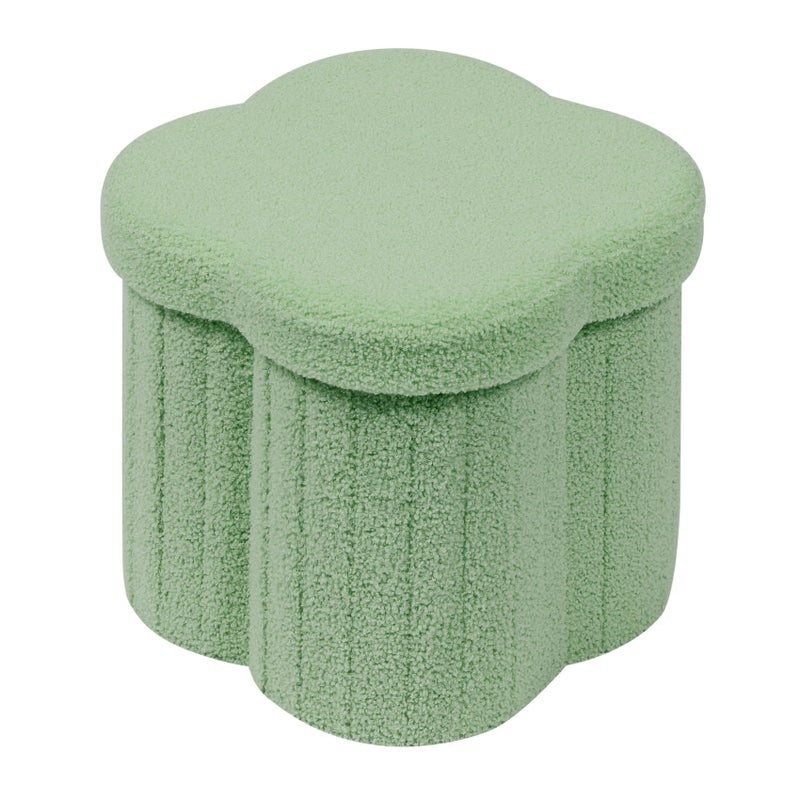 B FSOBEIIALEO Storage Ottoman Cube, Flowers Shaped Ottomans with Storage Foot Stool Footrest for Lving Room, Boucle Ottoman Seat for Dorm Room,Faux Teddy Fur, Green 12.6"x12.6"x12.6" - Image 1