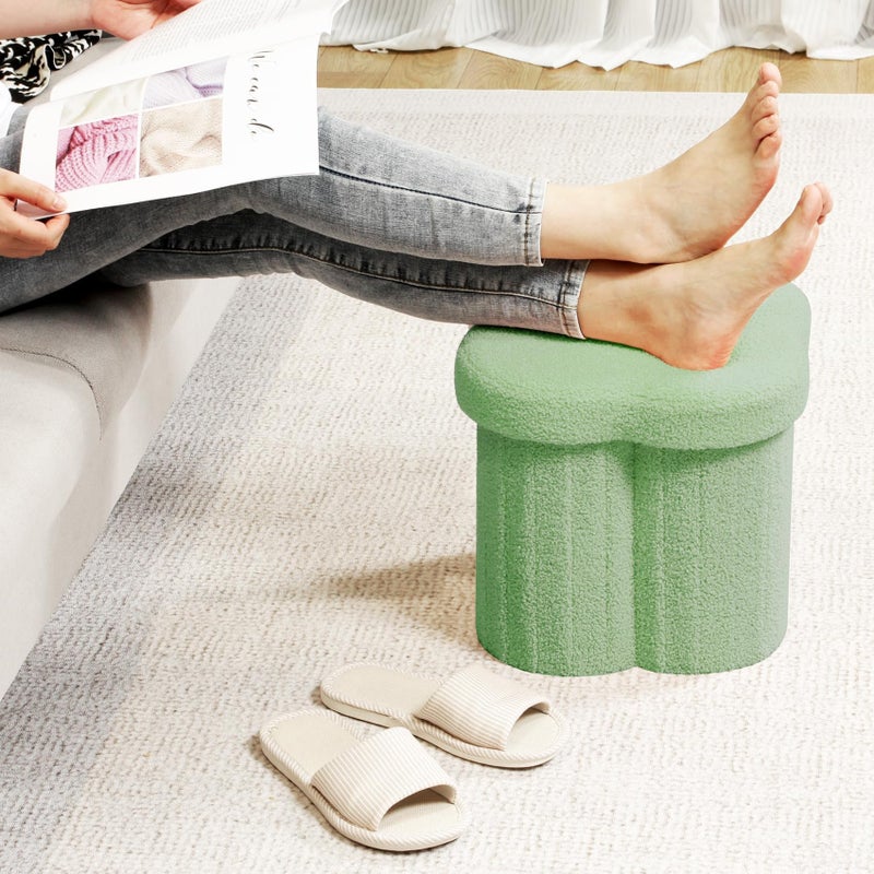 B FSOBEIIALEO Storage Ottoman Cube, Flowers Shaped Ottomans with Storage Foot Stool Footrest for Lving Room, Boucle Ottoman Seat for Dorm Room,Faux Teddy Fur, Green 12.6"x12.6"x12.6" - Image 4