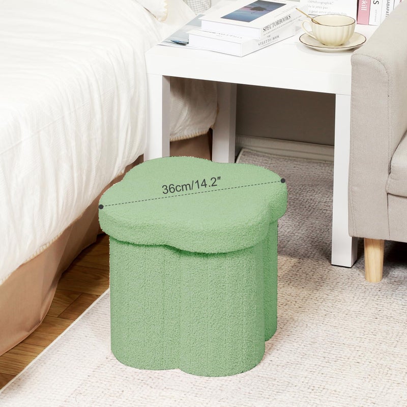 B FSOBEIIALEO Storage Ottoman Cube, Flowers Shaped Ottomans with Storage Foot Stool Footrest for Lving Room, Boucle Ottoman Seat for Dorm Room,Faux Teddy Fur, Green 12.6"x12.6"x12.6" - Image 3