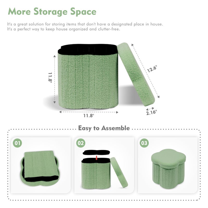 B FSOBEIIALEO Storage Ottoman Cube, Flowers Shaped Ottomans with Storage Foot Stool Footrest for Lving Room, Boucle Ottoman Seat for Dorm Room,Faux Teddy Fur, Green 12.6"x12.6"x12.6" - Image 5